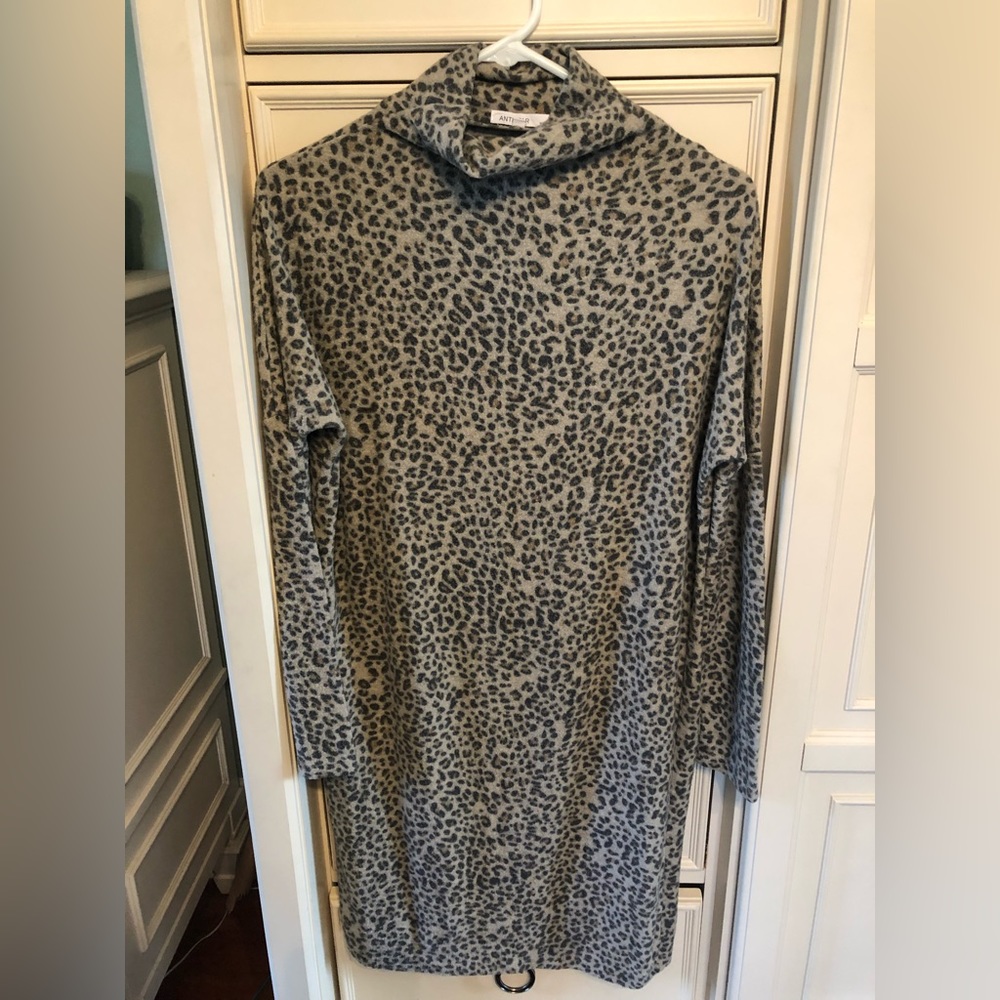 Leopard print fleece sweater dress